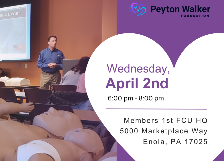 CPR & AED Certification Training Class: ​ Wednesday, April 2nd, 6-8PM